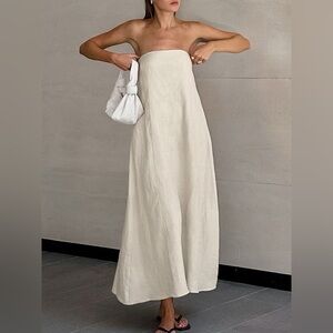 Quince European Linen strapless midi dress NWT